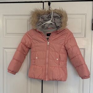 Pink Puffer Jacket with Faux Fur Hood